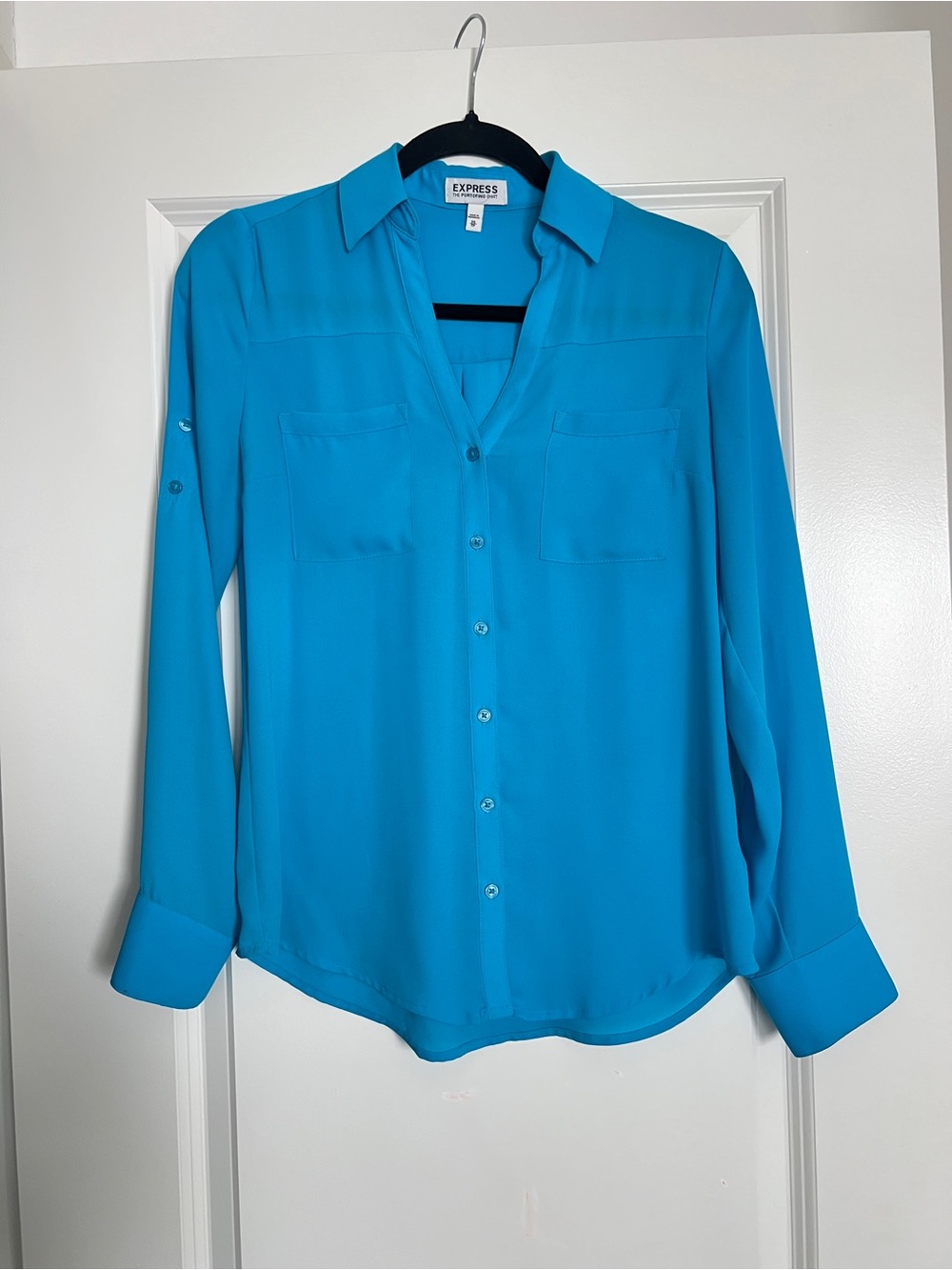 Express Bright Blue long sleeve Button-Down Shirt blouse size XS